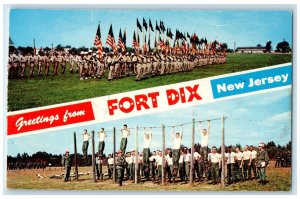 c1960s Army with US Flag Training Greetings from Fort Dix New Jersey NJ Postcard