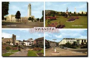 Postcard Modern Swansea Civic Center Victoria Park Town Center Castle gardens