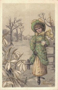 Jugendstil Girl Outside Vintage Postcard 08.14