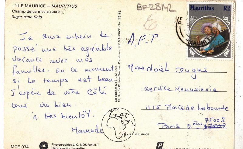 BF28142 champ de cannes a sucre  ile maurice mauritius   front/back image