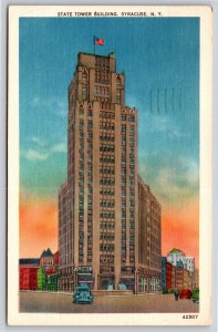 Syracuse New York~State Tower Building From Corner~Vintage Linen Postcard