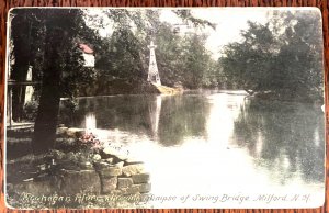 Vintage Postcard 1913 Souhegan River, glimpse of Swing Bridge, Milford, N.H.