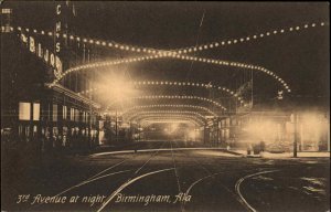 Birmingham Alabama AL Third Ave at Night Street Scene c1910 Vintage Postcard