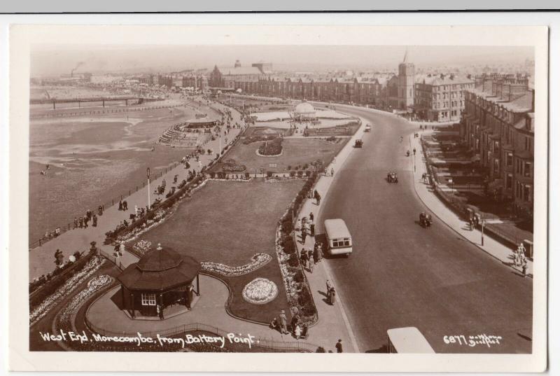 Lancashire; Morecombe From Battery Point RP PPC, Unposted, c 1930's 