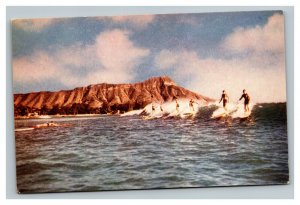 Vintage 1960's Postcard Surfing with Longboards in Waikiki Beach Hawaii