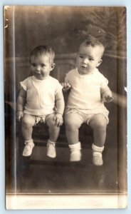 RPPC POTEAU, OK Oklahoma ~ 2 CUTE TODDLERS  Posing c1930s Biggs Studio Postcard