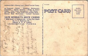 Linen Postcard Jack Murray's Brick Cabins in Jacksonville, Florida~138503 