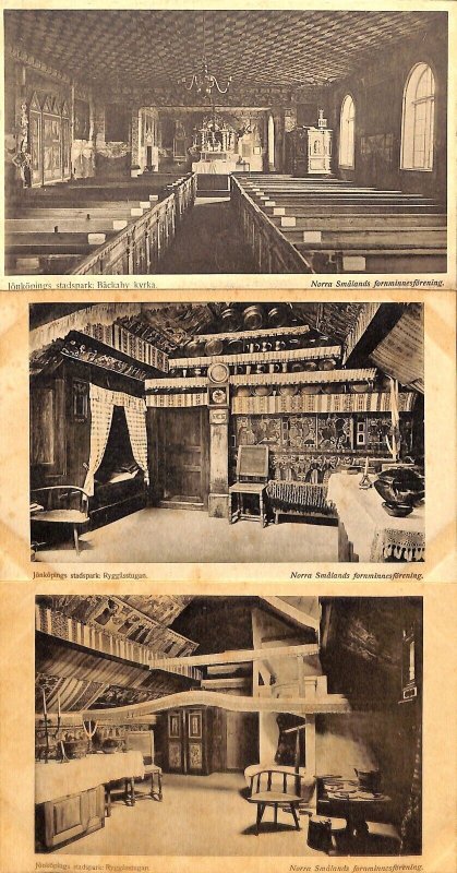 Sweden Jönköping lot of 3 vintage postcards church interior 