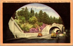 Vtg 1950s Figueroa Street Tunnels Los Angeles California CA Linen Postcard