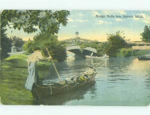 Divided-Back WOMAN WITH CANOE AT BRIDGE Detroit Michigan MI HJ1609