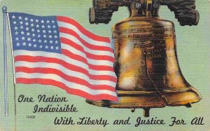 Stars Stripes Flag Liberty Bell One Nation Indivisible Patriotic linen postcard