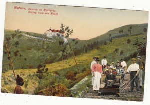 P3278 old postcard madeira sliding from the mountain portugal view, unused