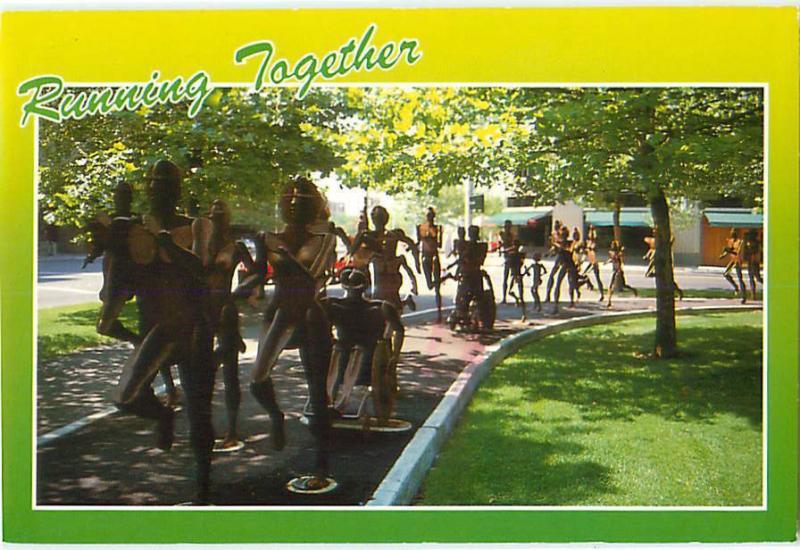 Art Wood Sculptures Runners Riverfront Park Bloomsday Road Ra   Postcard  # 7815