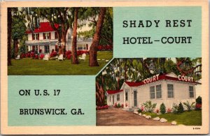 Shady Rest Hotel Court, U.S. 17 Brunswick GA Vintage Postcard V53