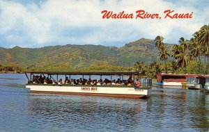 WAILUA RIVER Kauai HAWAII Smith's Boat Fern Grotto 1960s Chrome Vintage Postcard