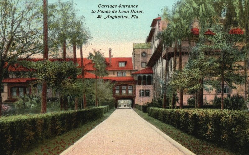 St. Augustine FL-Florida, Carriage Entrance Ponce De Leon Hotel Vintage Postcard
