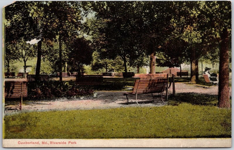 1910's Cumberland Maryland MD Riverside Park Benches Recreation Posted Postcard