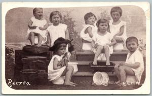 MULTIPLE BABIES B/W ANTIQUE POSTCARD