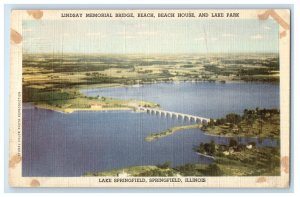 Springfield Illinois IL, Lindsay Memorial Bridge Beach Lake Springfield Postcard