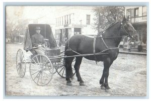 c1910 Billiard Saloon Downtown Dirt Road Horse Carriage RPPC Photo Postcard