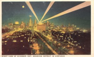 Vintage Postcard Night View Windsor Ontario Canada Showing Detroit In Distance