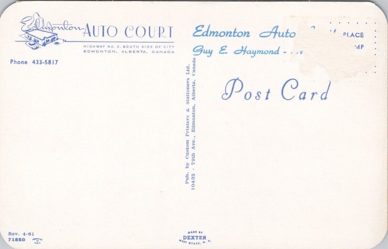 Edmonton Auto Court Edmonton Alberta AB Automobile Vintage Postcard H33