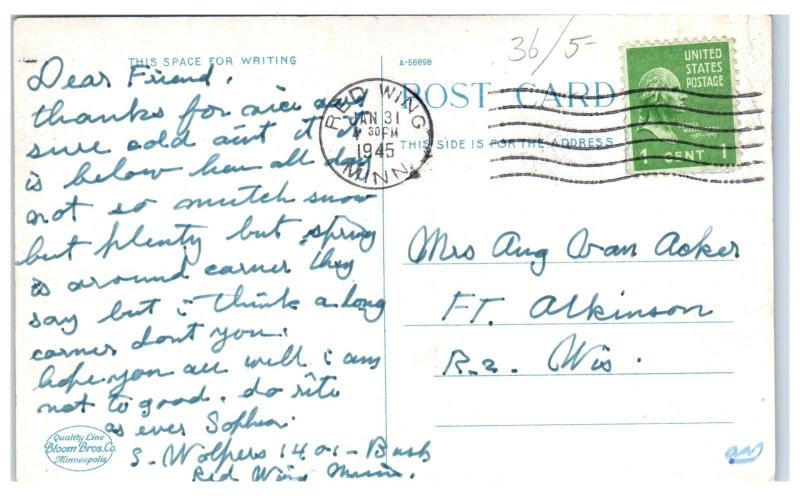 1945 YMCA, Red Wing, MN Postcard