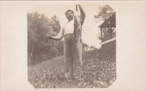 Fishing Man Holding Fish Real Photo