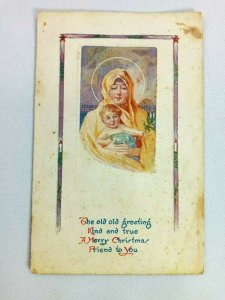 Vintage Postcard A Merry Christmas Friend to You Woman with Baby Embossed