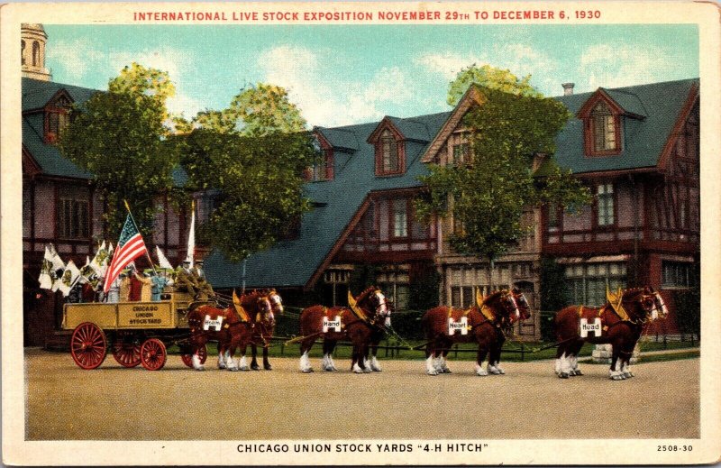 Postcard 8-Horse Team Clydesdale Chicago Union Stock Yards Century of Progress