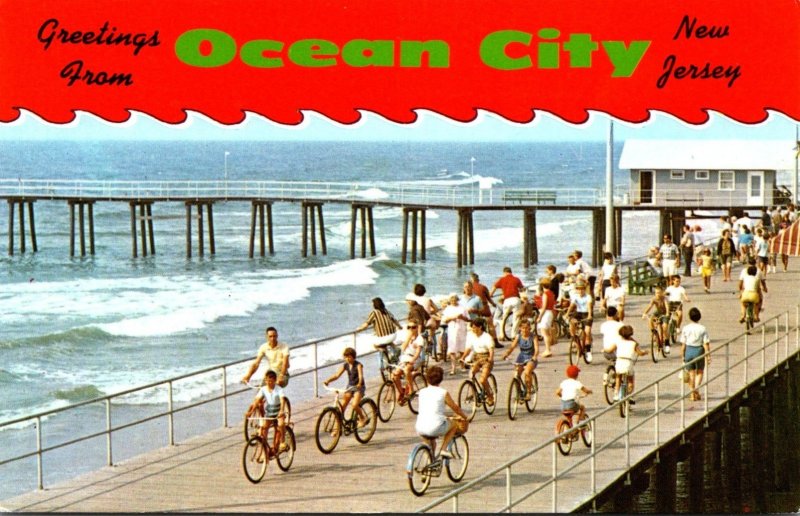 New Jersey Greetings From Ocean City Showing Bicycling On The Boardwalk