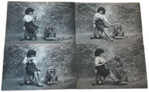 Set 4 antique postcards 1905 children topic  The little flute player  