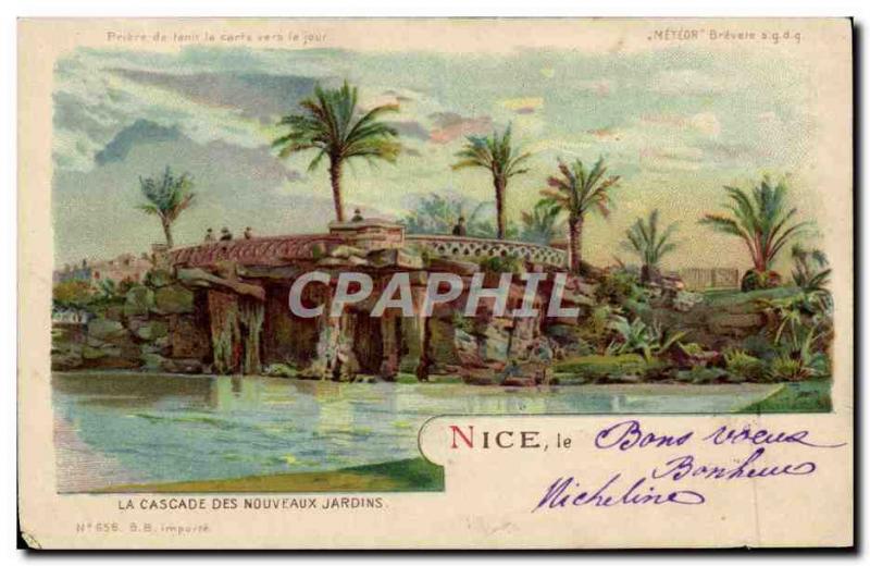 Old Postcard Illustrator Nice waterfall new gardens