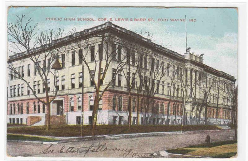 High School Fort Wayne Indiana 1917 postcard