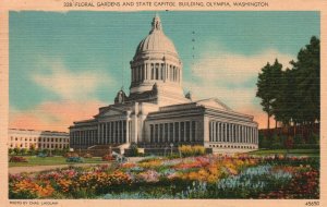 Vintage Postcard 1944 Floral Gardens & State Capitol Building Olympia Washington