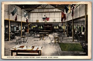 Postcard Ayer MA c1918 Interior View Red Cross House Camp Devens 212th F S BN