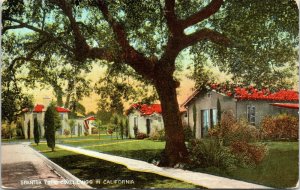 postcard  Spanish Type Dwellings in California - red roof home house