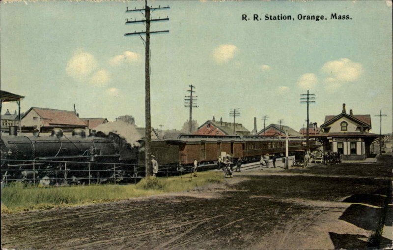 ORANGE MA Railroad Train Station c1910 Postcard