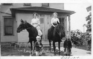 1914  Horse & Rough Riders Children RPPC Photo Postcard 22-4939