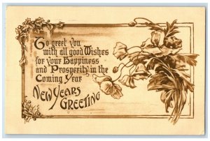 1913 New Years Greetings Flowers Detroit Michigan MI Posted Antique Postcard