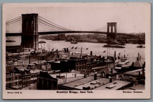 Postcard RPPC c1909 Brooklyn Bridge NY USS Louisiana BB19 Cancellation Stoves