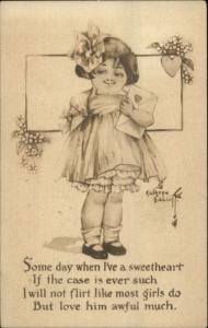 Kathryn Elliott Valentine-feliz niña Con Carta Postal De c1910 