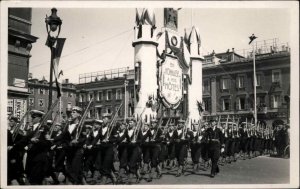 France Parade WWII Sailors Marching Guns Avenue Verdun RPPC Postcard