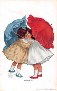 Children with Umbrellas Kissing Artist Signed Gutmann Postcard AA31327