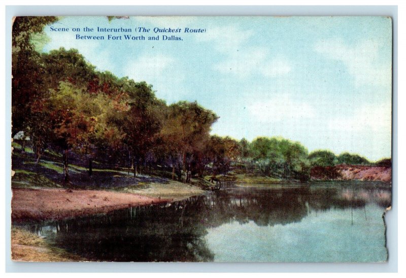 c1910 Scene on the Interurban Between Fort Worth and Dallas Texas TX Postcard 