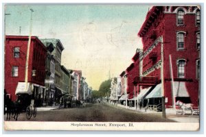1908 Stephenson Street Building View Freeport Illinois IL Antique Postcard