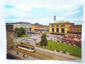 Old Tram at Hannover Railway Station Hauptbahnhof Germany Vintage Postcard 1970s