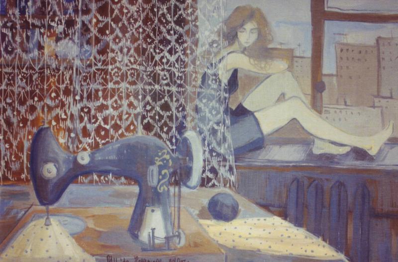 SEWING MACHINE & Woman Romantic Russian Unposted Modern Postcard