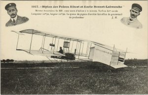 PC AVIATION, BIPLAN DE FRÃRES BONNET-LABRANCHE, Vintage Postcard (b38260)