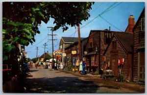 Vtg Rockport Massachusetts MA Bearskin Neck Entrance Street View Shops Postcard